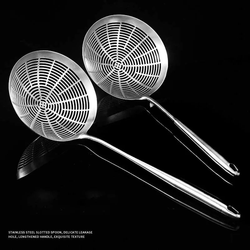 Durable Colander Cooking Strainer Spoon Stainless Steel Round Handle Skimmer Slotted Spoon For Kitchen
