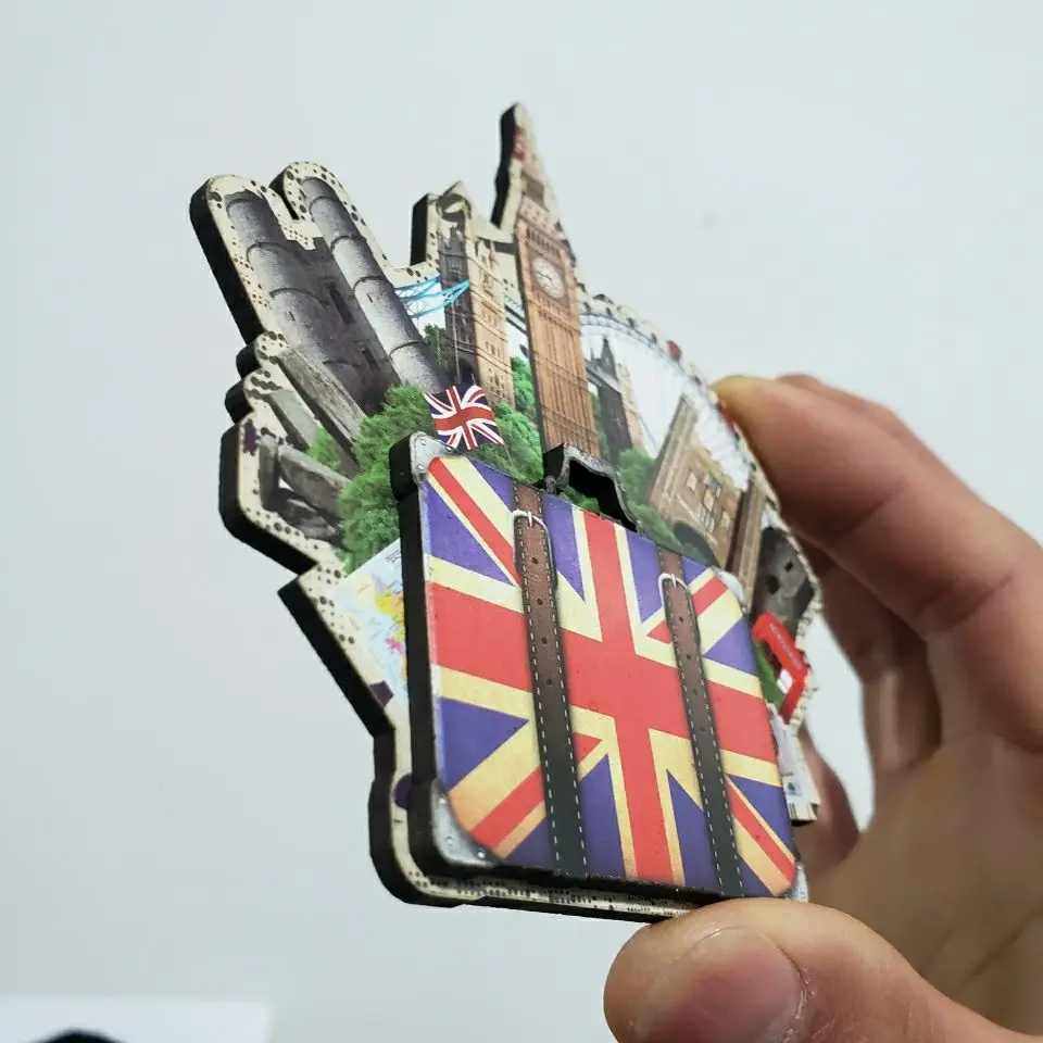 Special British 3D two-layer handmade refrigerator wood souvenir magnet