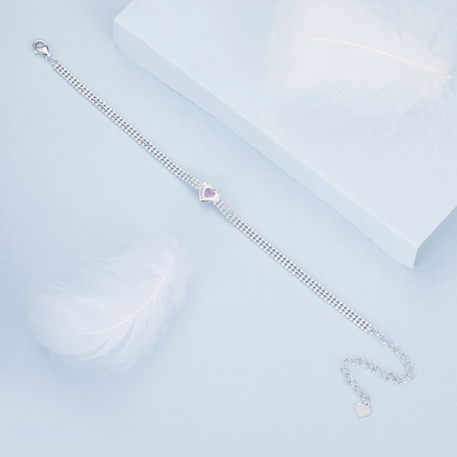 Simple ice flower pink bracelet  sweet and girly heart-shaped zircon 925 sterling silver bracelet