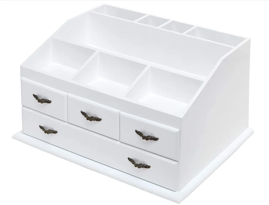 wooden jewelry organizer desktop makeup tools organizer with Drawers wooden Jewelry Box Multi-Function Make up Box Stand