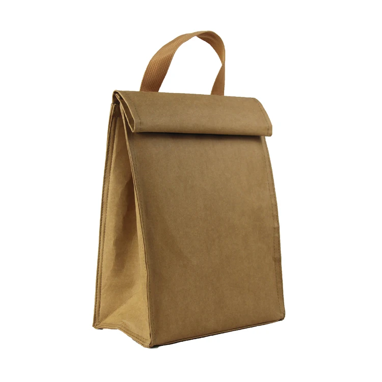 Recycle washable kraft paper insulated lunch cooler bag