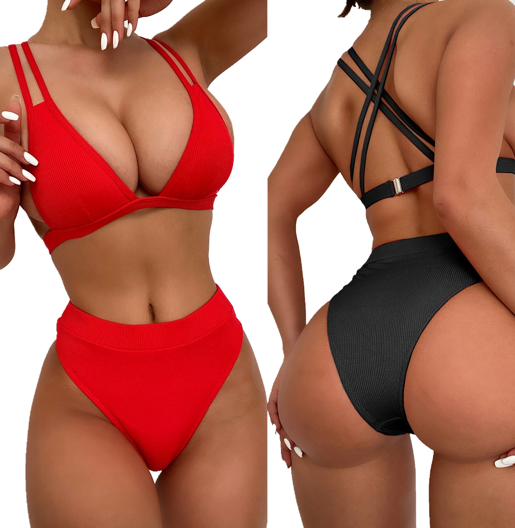Sexy Swimwear Woman Bathing Suit Red Black Swimming Costumes for Ladies She-in Bikinis