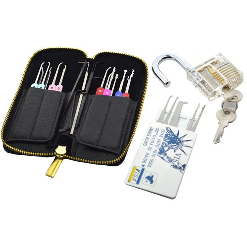 High Quality Stainless Steel 22pcs Auto Lock Pick Kit Set locksmith tools with Transparent Practice Padlock