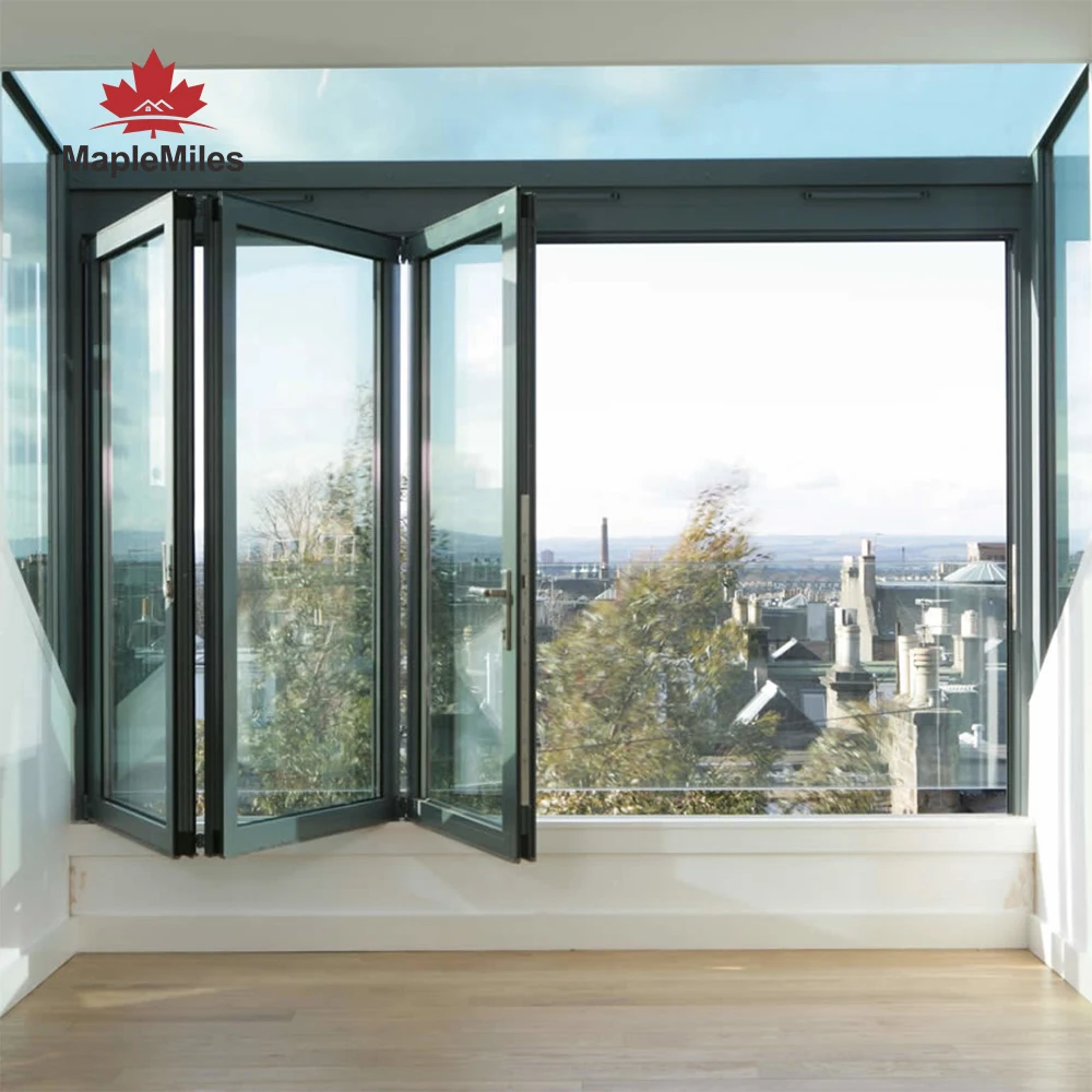 Maplemiles Aluminum Tempered Glass Horizontal Folding Window Bifold Windows for Home