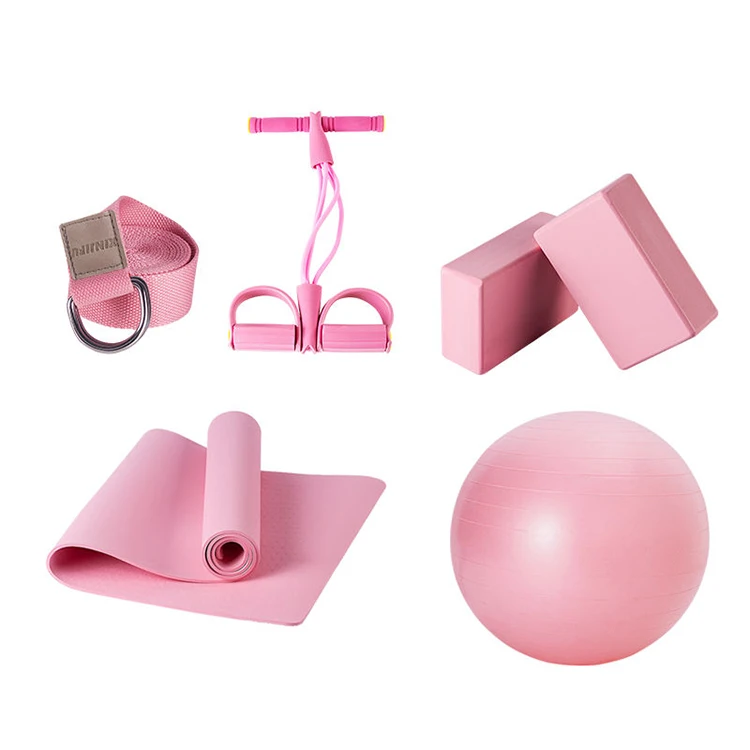 
High Density Premium Exercise Yoga Block PVC Eva Pu Yoga Mat Bag Ball Block Strap Belt Band 6 Pieces Yoga Equipment Set 