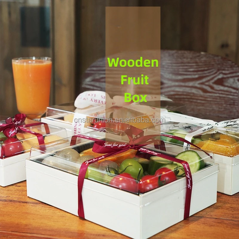Hot Sale Disposable Wooden Boxes With Clear Lid Take Away Food Fruit Salad Containers Sushi Meal Box After Lunch Dinner