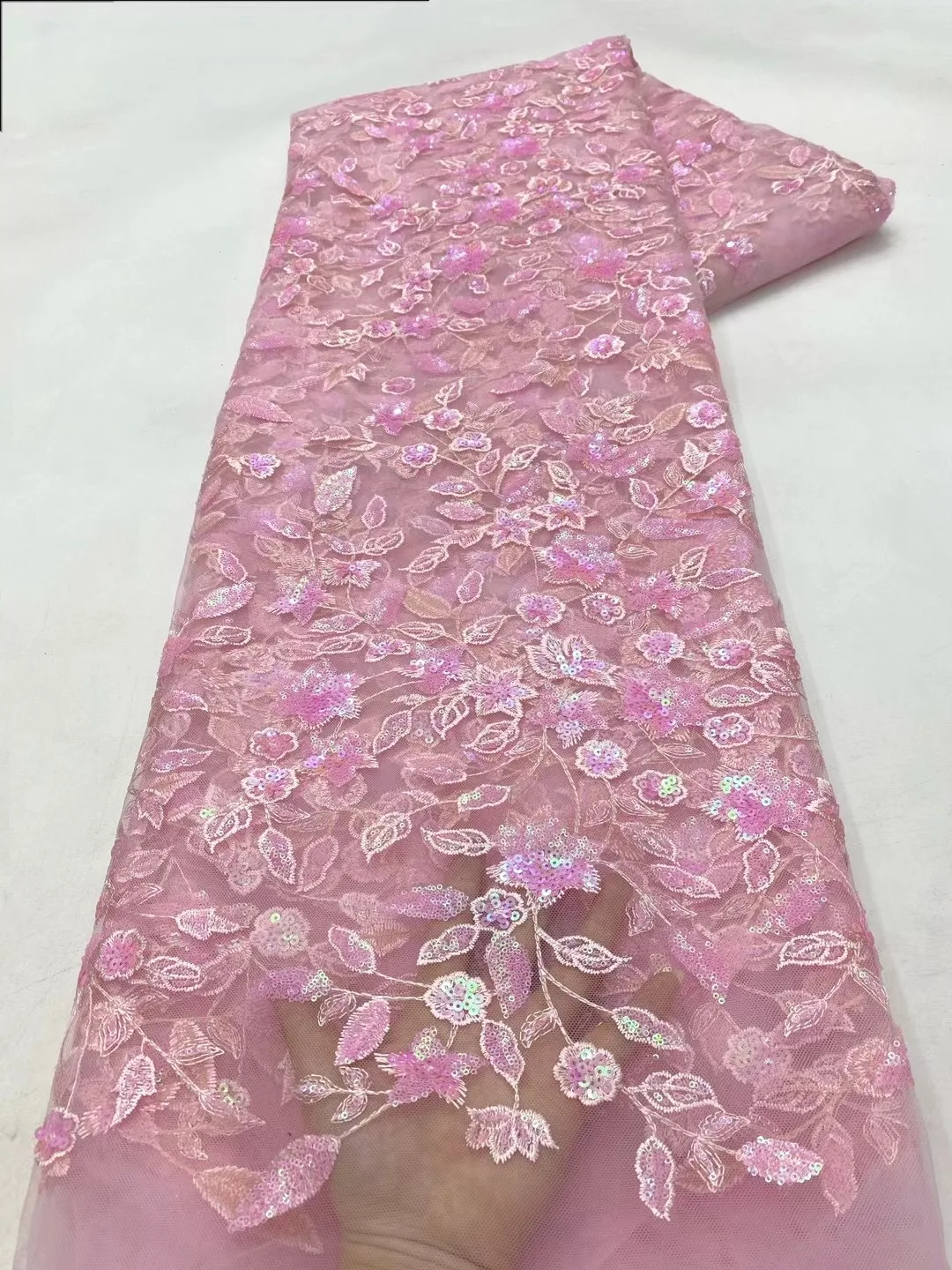 NI.AI Beautiful 3D Embroidery Fabrics Beaded Lace Fabrics Shinny Women Sequins Lace Sewing For Dress