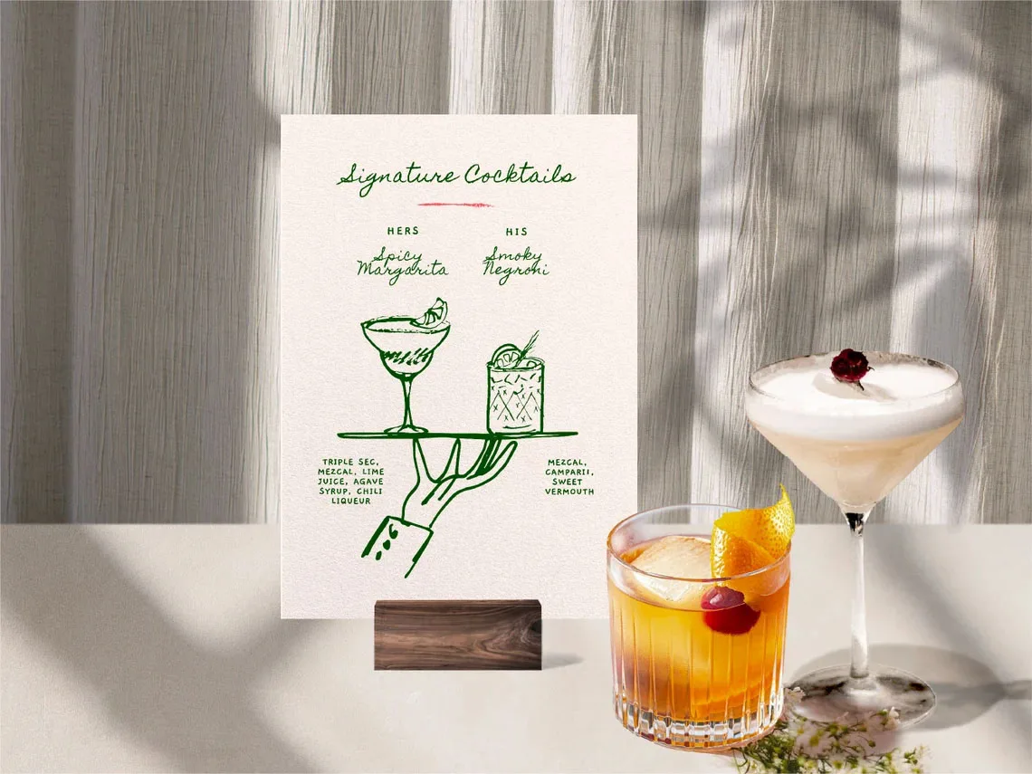 Custom Poster Printing Minimalist Bar Menu Template Drink Menu Signature Drink Sign Wedding Menu Funky Printable Hand drawn