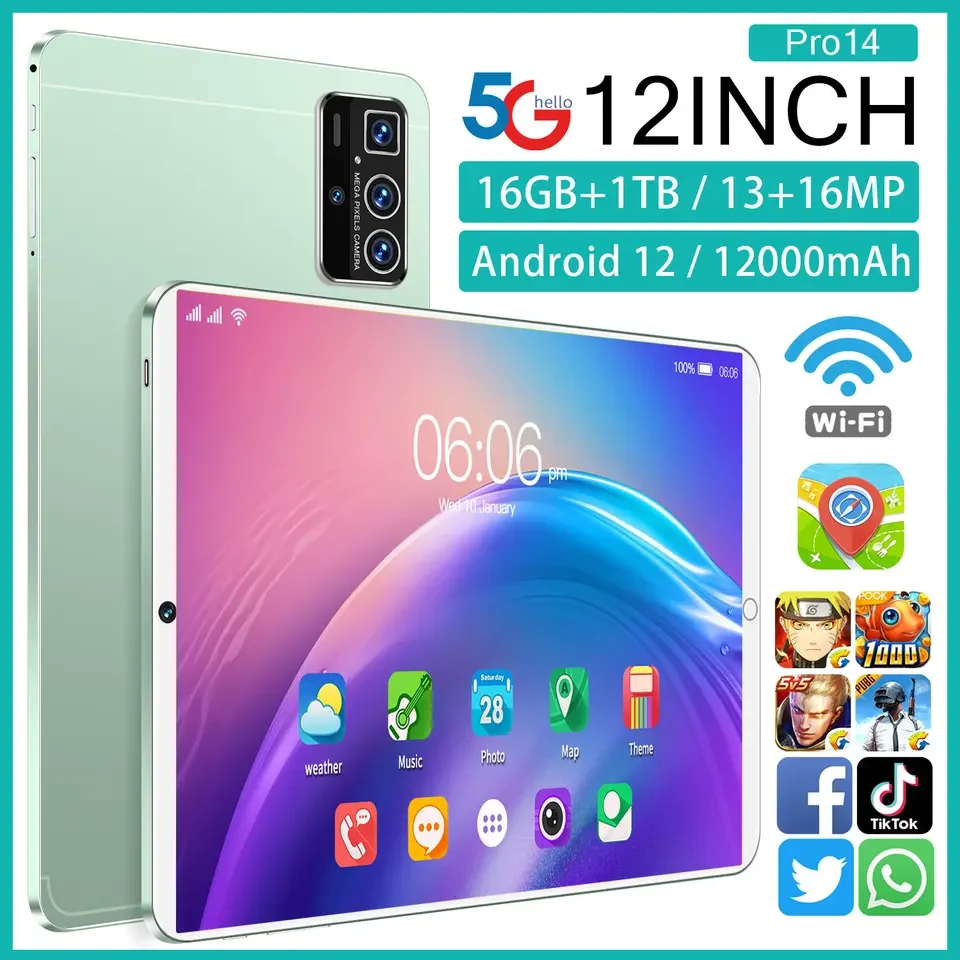 Pro 14 Tablet PC 12 Inch HD Screen 16GB RAM 1TB ROM 12000mAH Battery Android 12.0 X30 10 Core 2.5Ghz Android Tablet Netbook Pad