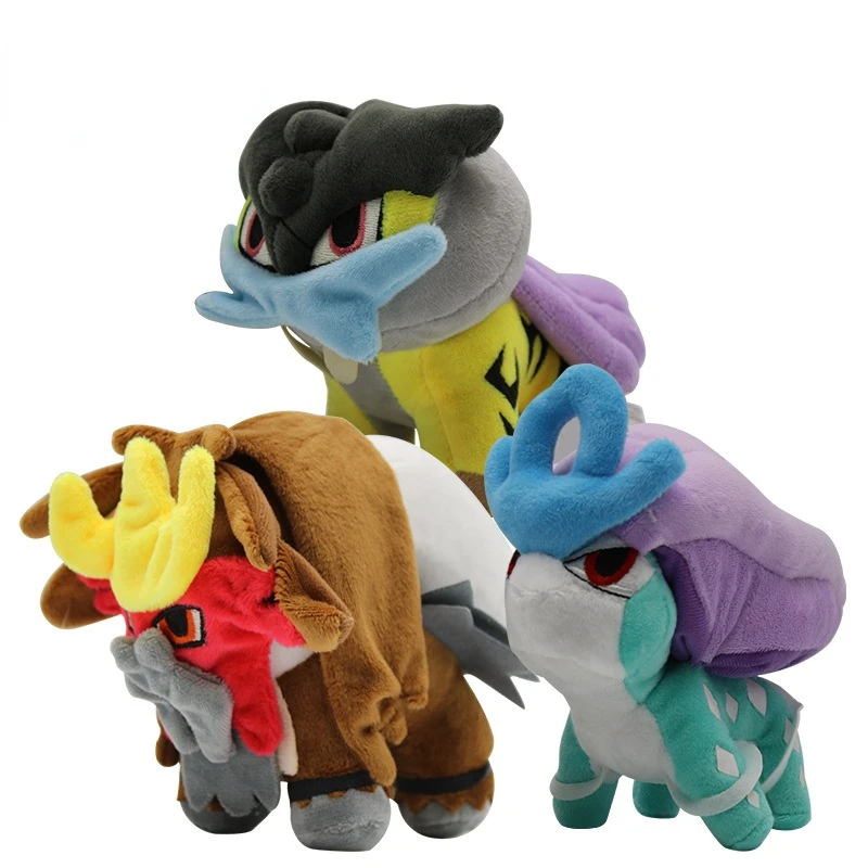 2022 Новый стиль Q Version Pokemon Three Священная плюшевая игрушка Entei Suicune Raikou захватывающая кукла