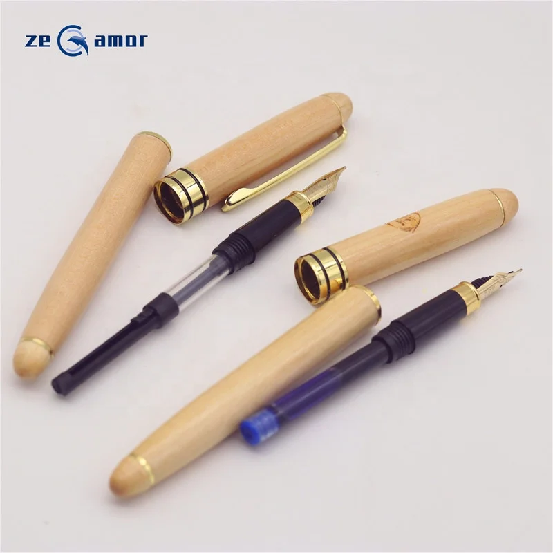 Zeamor Lapiz Bamboo And Wood Fountain Ball Point Roller Gel Gift Pen With Customized Logo Box