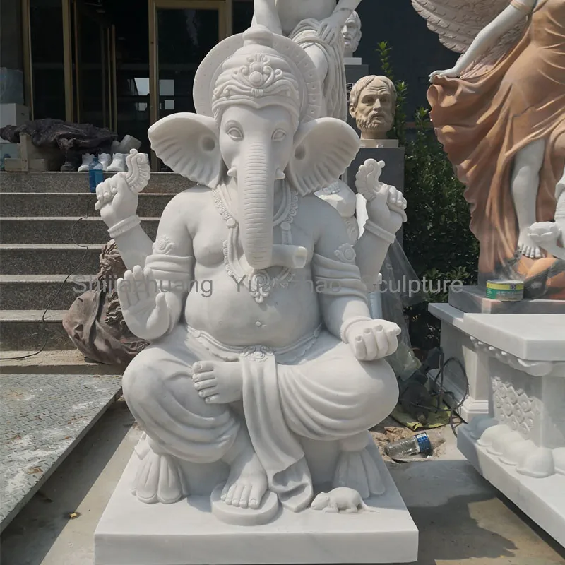 Outdoor Decorative High Quality White Marble Lord Ganesha Statue Stone Hindu God for Sale
