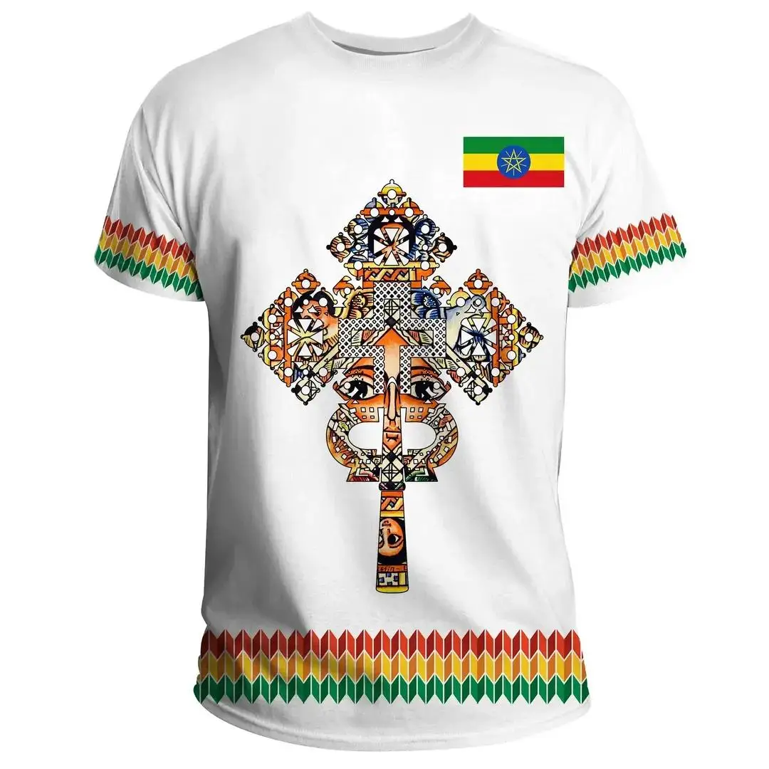 Oversized Sublimation Printing 3d Men T-shirt Ethiopian Traditional Dress T Shirt Wholesale in Bulk Custom Logo Soft Polyester