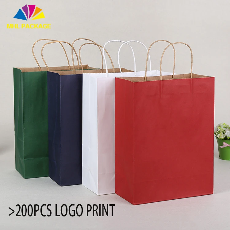 custom MOQ100 with color logo paper twist handle Kraft Carrier Bag