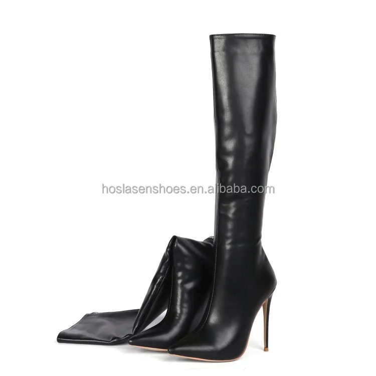 Hoslasenshoes matte black non slip outsole 4.7 inches stiletto heels back zipper boots over the knee long leg fashion boots