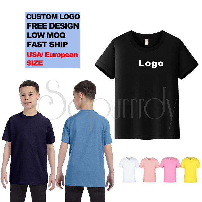 Custom Logo Boys Shirts Cotton Short Sleeve T Shirts Toddler Girls Solid T-Shirts for Kids Little Boys Tops Summer Tshirts