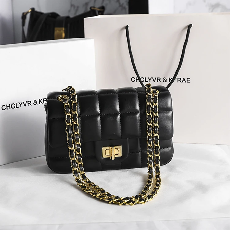 Summer Hot Sell New Style Luxury Fashion Weave Gold Chain Plaid Shoulder Crossbody Handbag 2021 Quality Cute Women Hand Bags