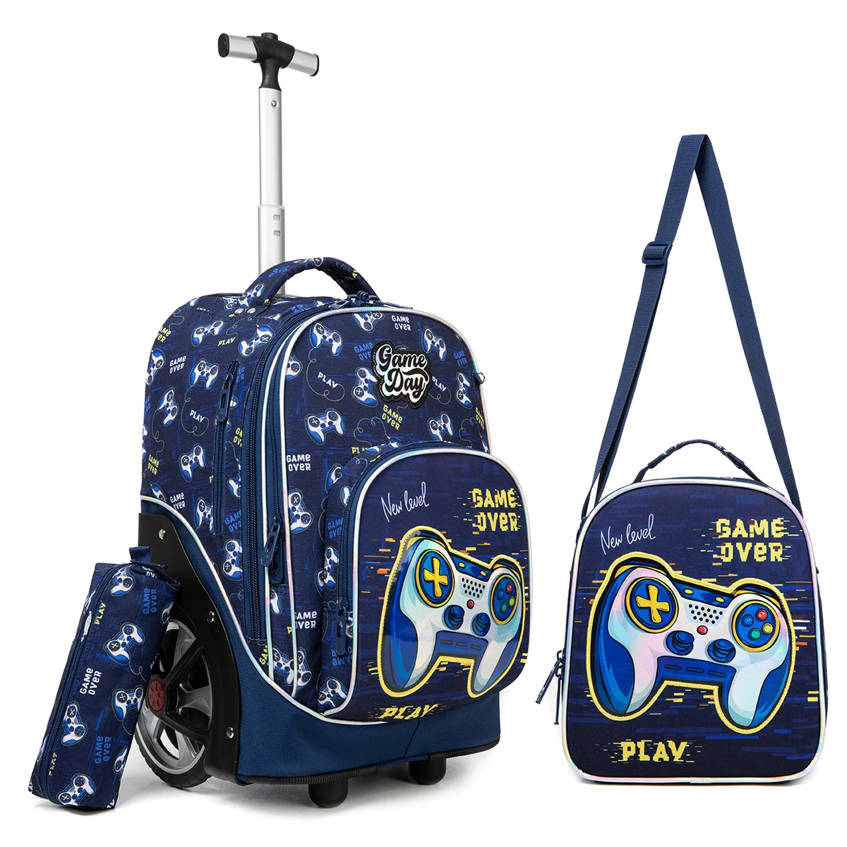 Jasminestar Trolley School Bag Big Wheel Set New Design 3 In 1 Cartoon Trolley School Backpack Bag Set With Wheels