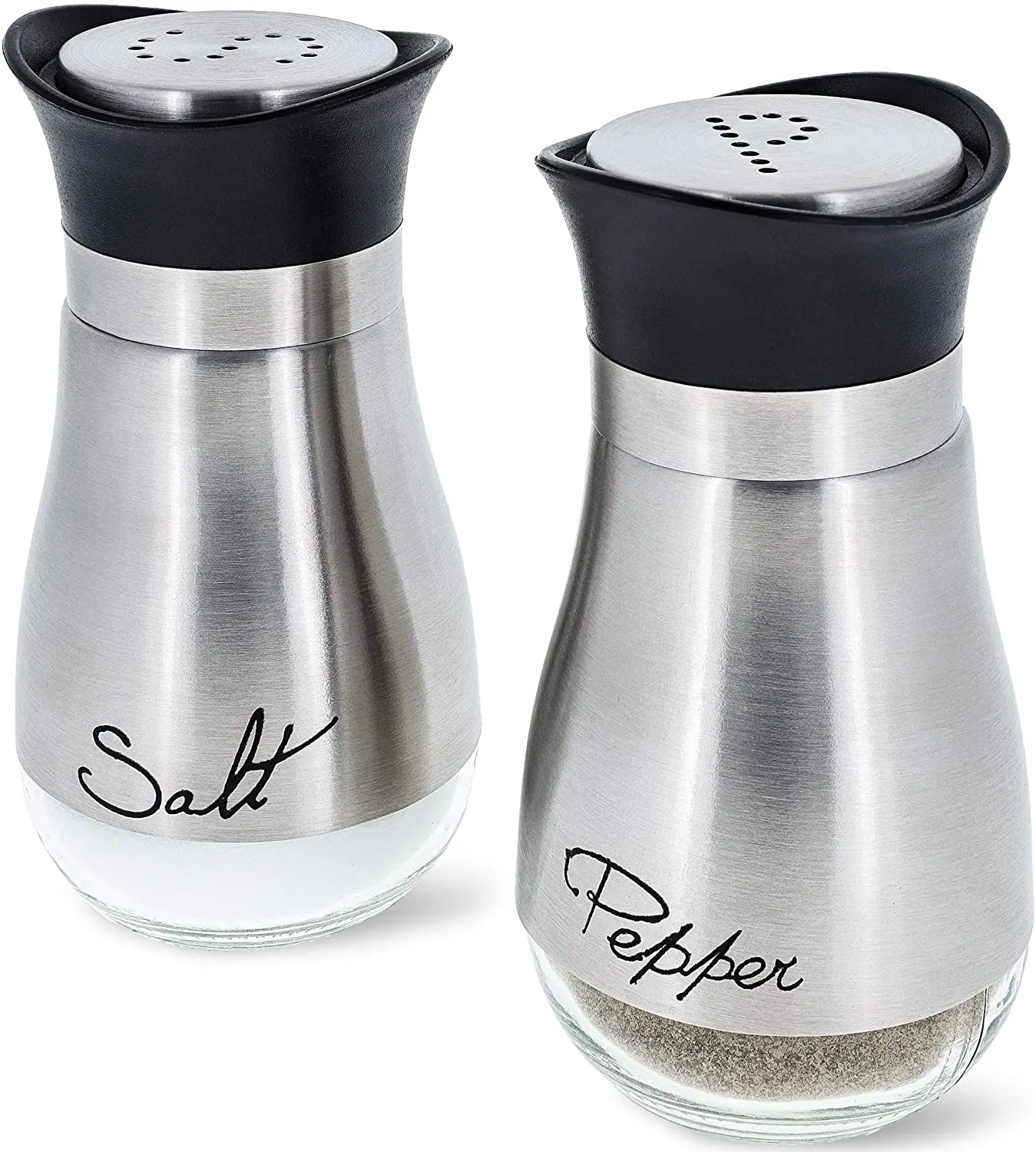 Stainless Steel Salt and Pepper Shaker Set Refillable Sea Salt Black Peppercorn Mill