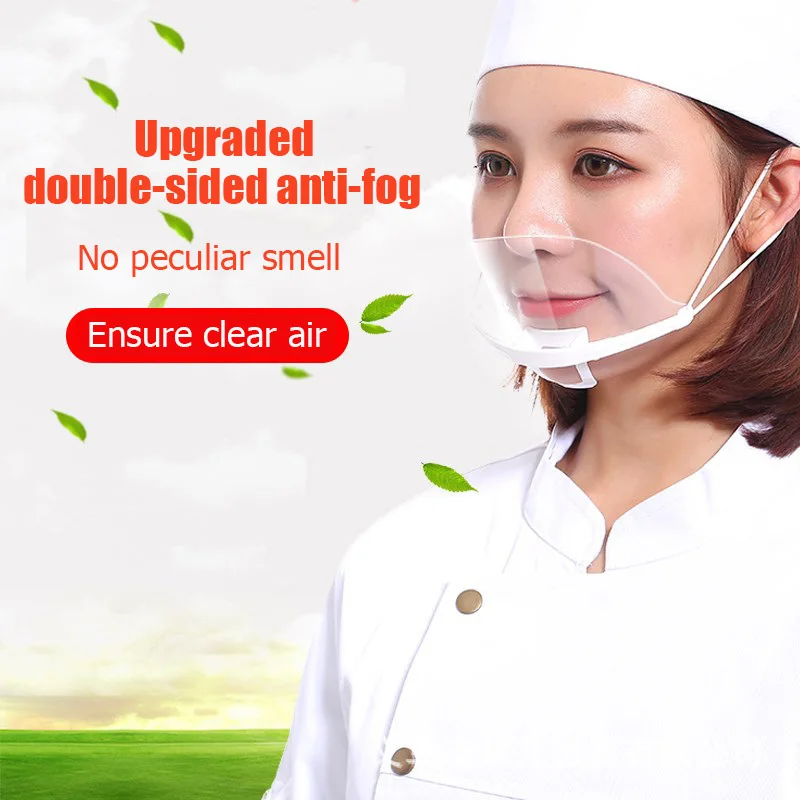 Hot selling custom PET reusable anti-saliva fog food hygiene plastic transparent face mask with shield Transparent mask