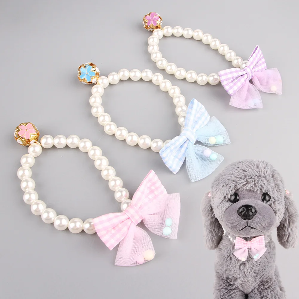 New pet bell pearl collar dress up cat pearl necklace accessories small and medium-sized dog collar