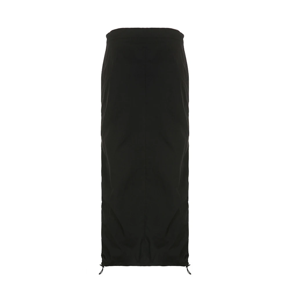 Summer Sexy Y2K Drawstring Cargo Skirt SCS029 Women Clothing Ladies Elegant Party Vintage Floor Long Maxi Black Skirts
