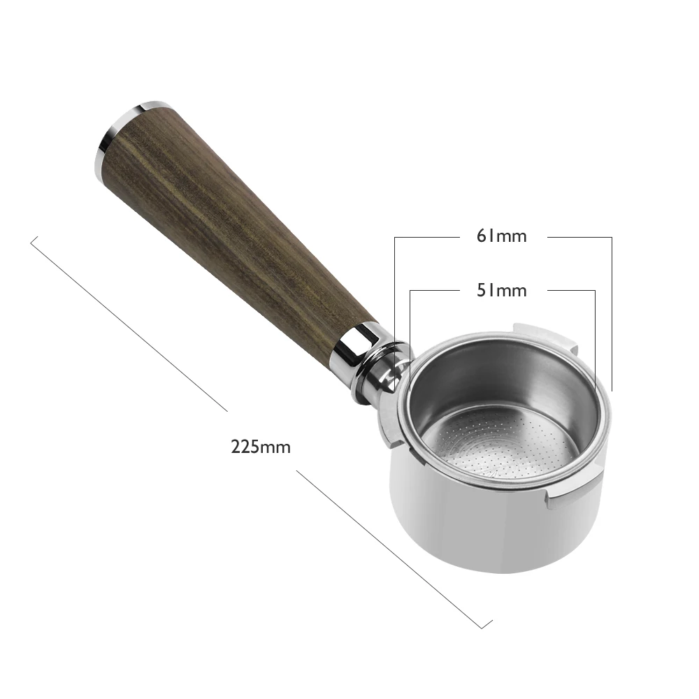 Black rosewood Handle 51 mm Coffee Portafilter 51mm Bottom Portafilter with 2 cups basket suitable for delonghi
