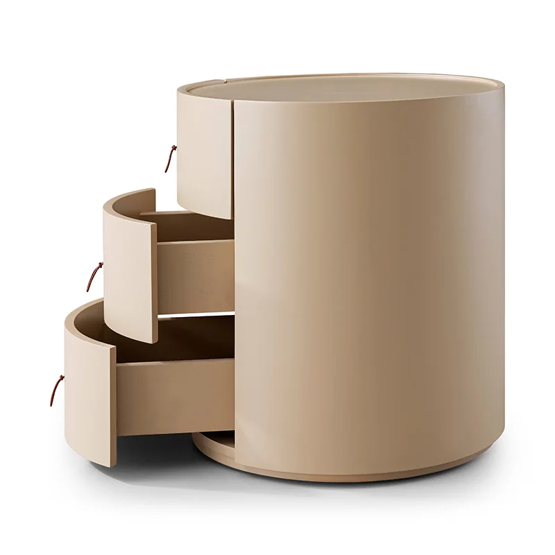 Italian Hotel Bedroom Furniture Drawer Nightstand Leather Modern Luxury Round Bedside Table Nightstands