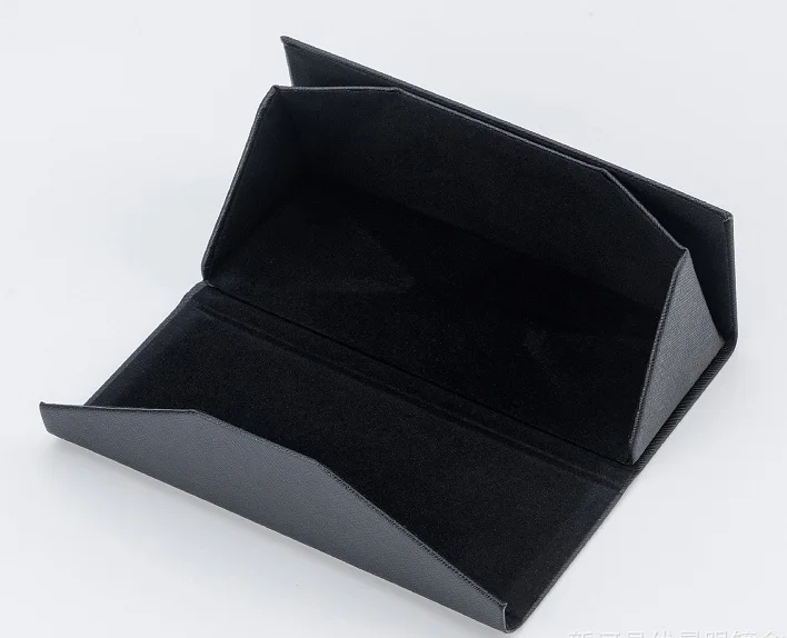 Handmade Triangle Black Folding Glasses Case PU Leather Cross Pattern Sunglasses Case Flat Lens Case