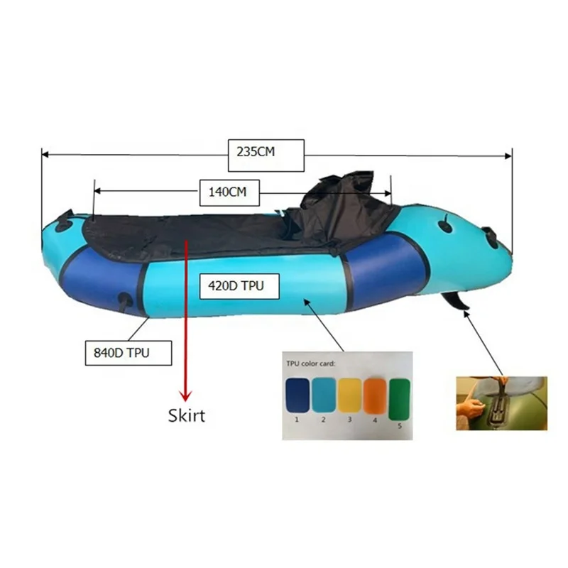 Customized top sale OEM light weight TPU 1-Person inflatable fishing raft for white water