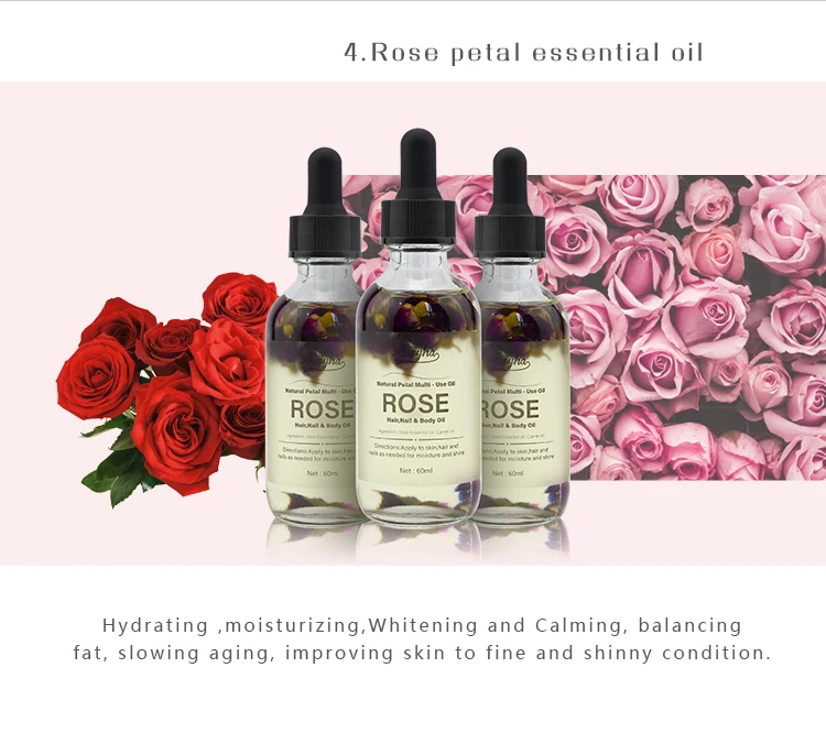 Private Label 100% Natural Organic Pure Face Body Hair Facial Skin Care Repair Massage Rose Galore Petal Oil For Wholesale