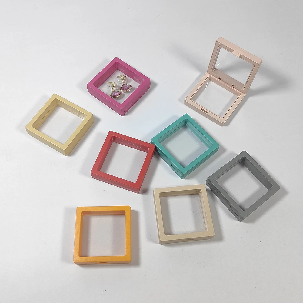 Set Showi Paper Drawer Box Diamond Transparent Square Floating Frame 3D Suspension Jewelry Display Box