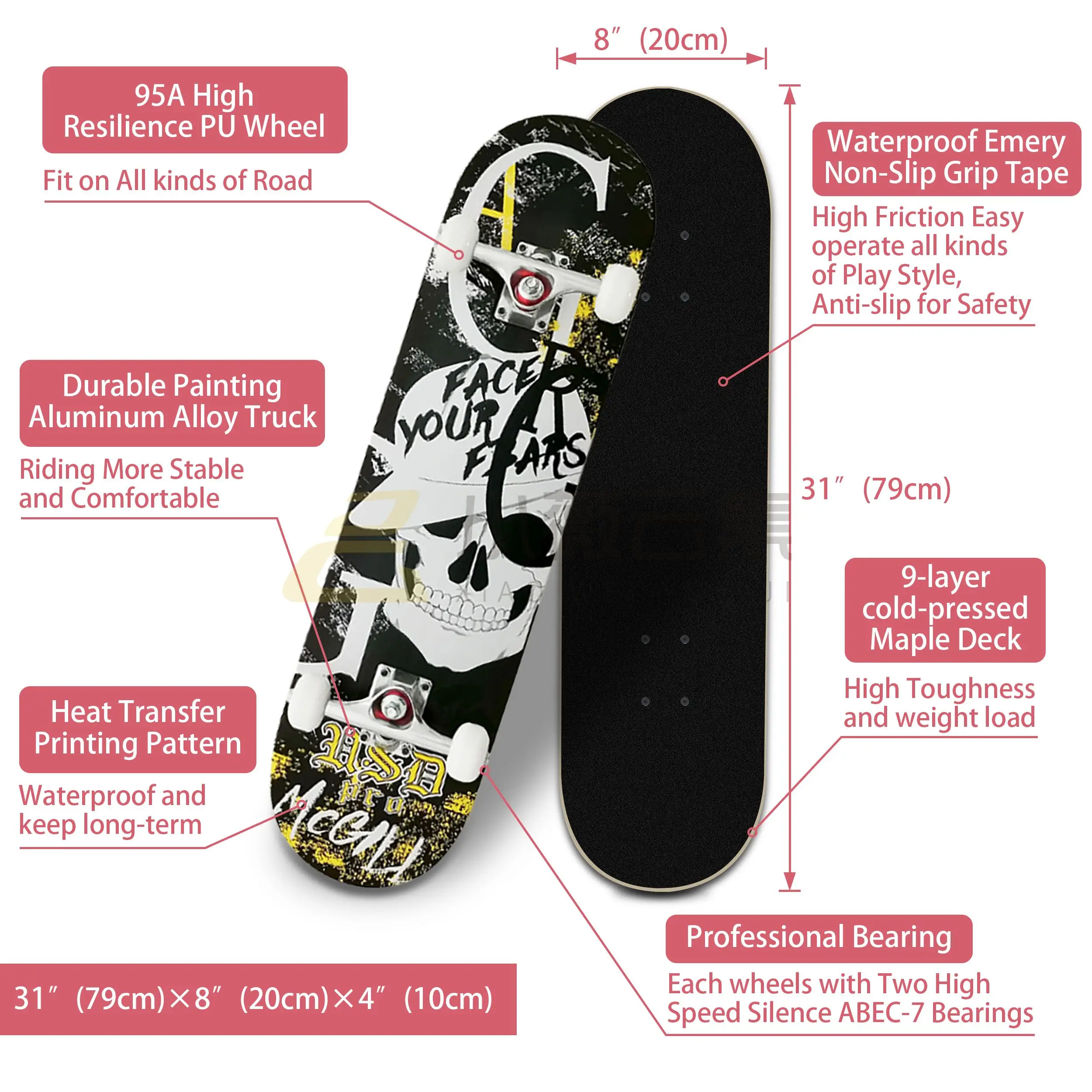 XW Double rocker board 31inch 4 wheel wholesale Drift Board Wooden Maple Skateboard wood skateboard