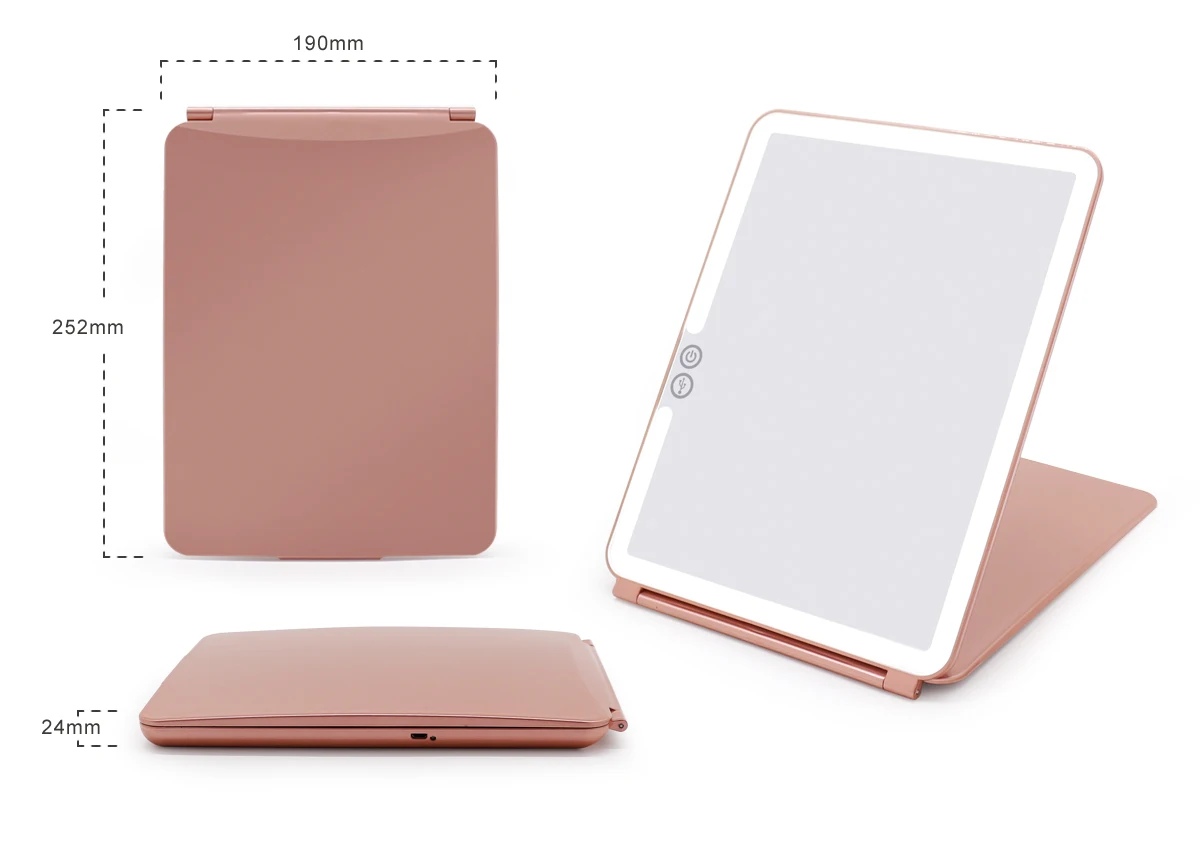Rechargeable touch sensor mini ipad shape makeup light mirror travel mirror with foldable plastic cover