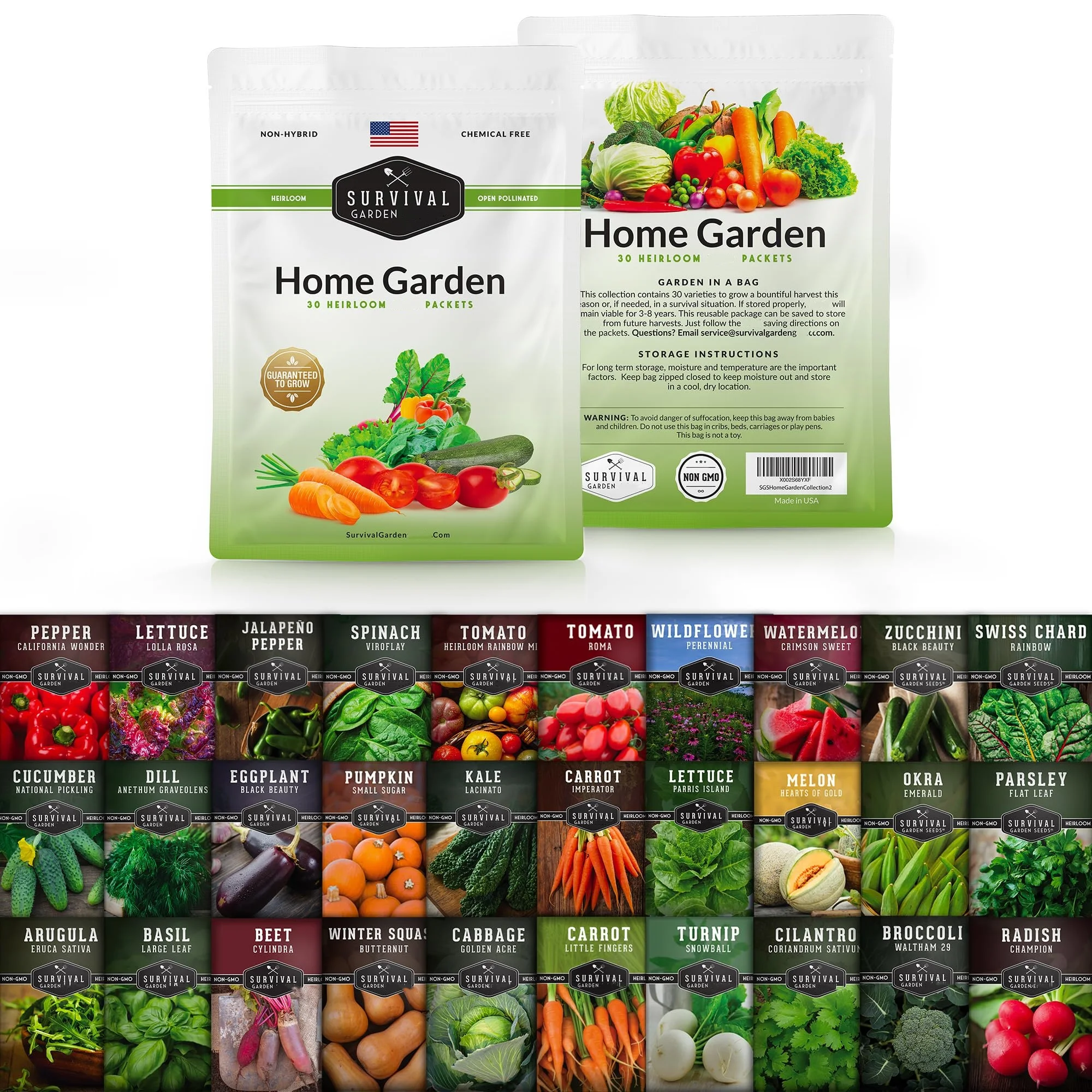 30 Pack with 18,500+ Non-GMO Heirloom Vegetable, Fruits, Herb Seed Varieties for Planting