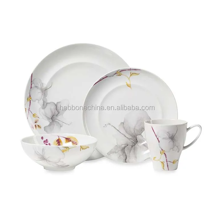 Hot Sell High Quality Elegance Fine Bone Chia Flower Decal Porcelain 4 /5pcs Dinnerware Set for 1 person