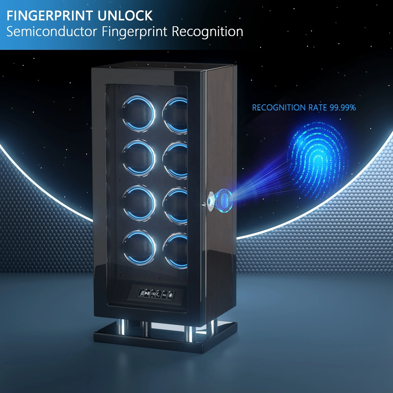 Deluxe Micro Fiber PU Leather Wood Automatic Watch Box TPD 300 to 2300 Auto Watch Wnder with 8 Slots