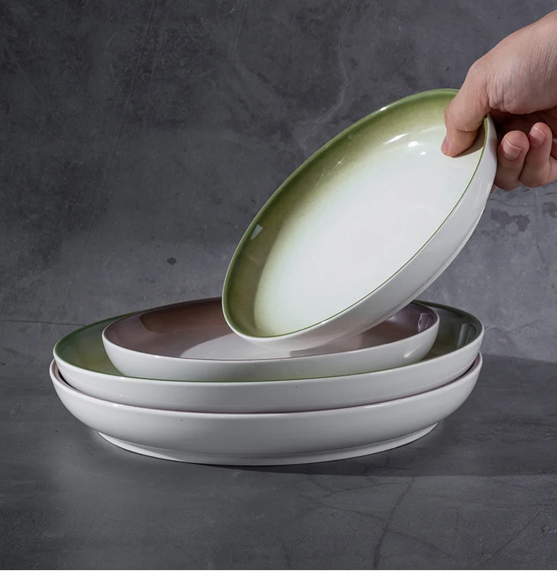 HuaDa High Quality Glazed Ceramic Dinner Plate Round Nordic Plate Set Custom Serving Dishes For Catering