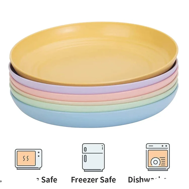 Custom logo round eco friendly wheat straw plastic dinner plate dishes
