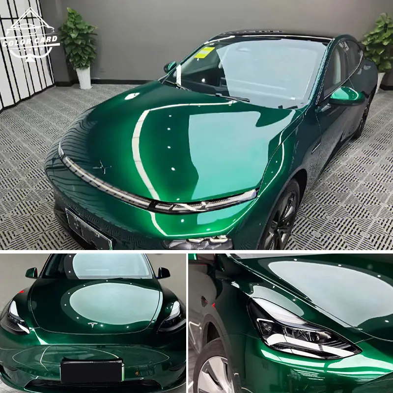 Glossy PET Liquid Metal Agate Green Car Body Decoration Sticker Car Wrap Vinyl Gloss Metallic Green color changing film