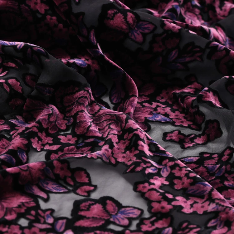fashion burnout silk velvet floral printed velvet fabric