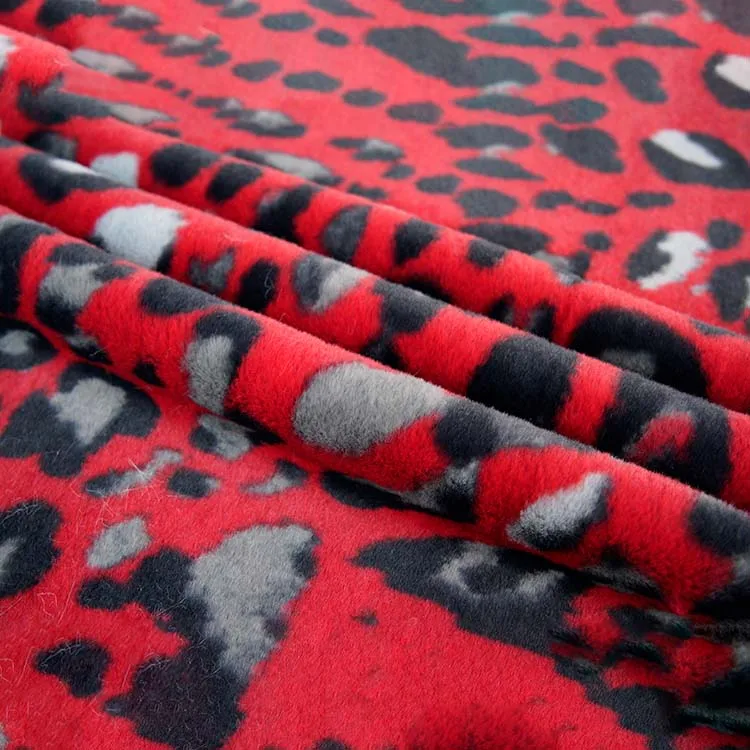 Multi Color Short Pile 100% Polyester Artificial Minky Plush Leopard Print Faux Rabbit Fur Fabric