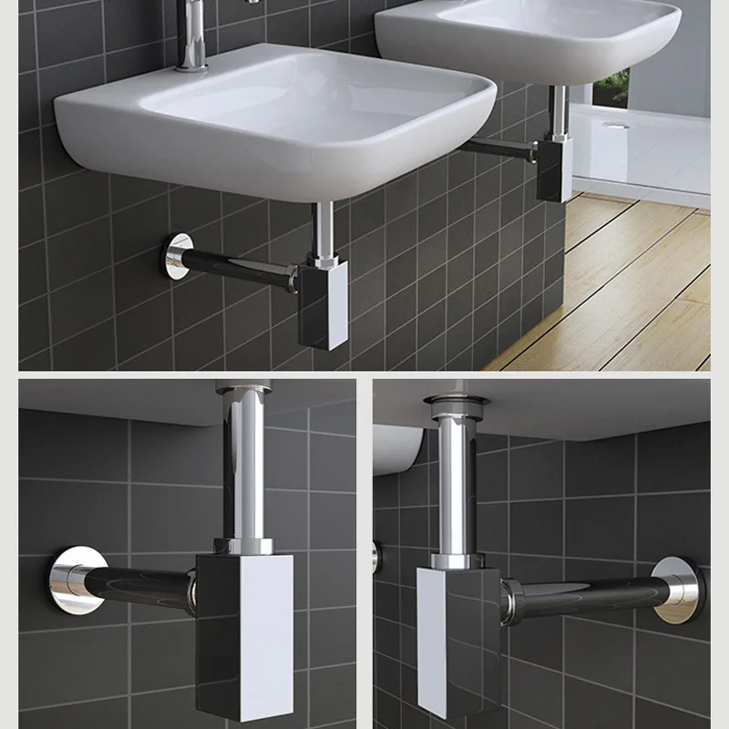 Square water trap basin pop-up drain with anti-odour and air barrier down pipe wall drain black