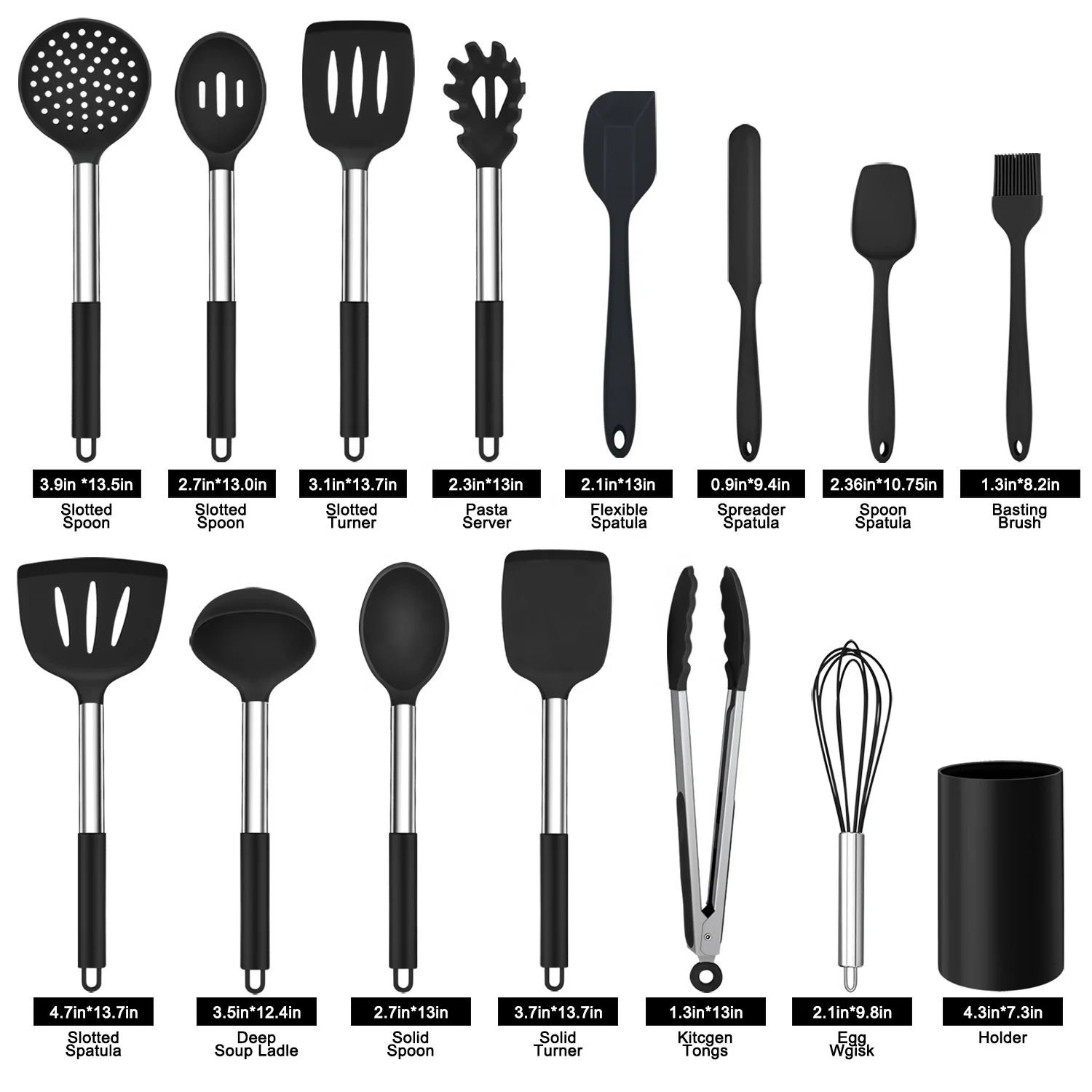 
Stock in USA FREE SHIPPING 15pcs silicone and stainless steel kitchen accessories bpa free non-stick cooking kitchen utensil set 