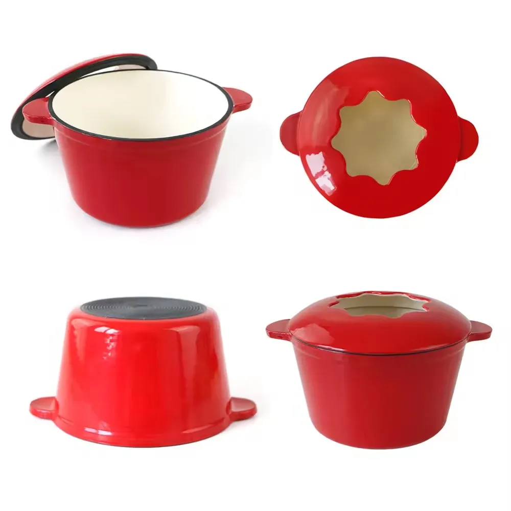Forks and Chrome Gel Burner Cheese Melting Pot  Enameled Cast Iron Fondue Pot Cookware Chocolate and Cheese Fondue Set