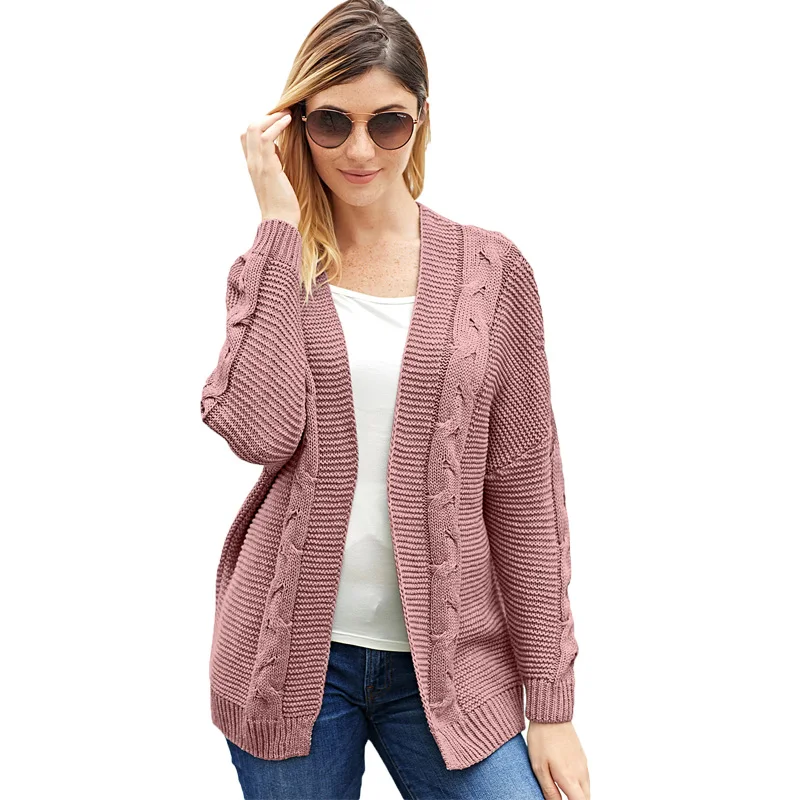 Hot Selling Fashion Solid Color Women Tops Chunky Wide Long Sleeve Knit Cardigan Sweater For Woman