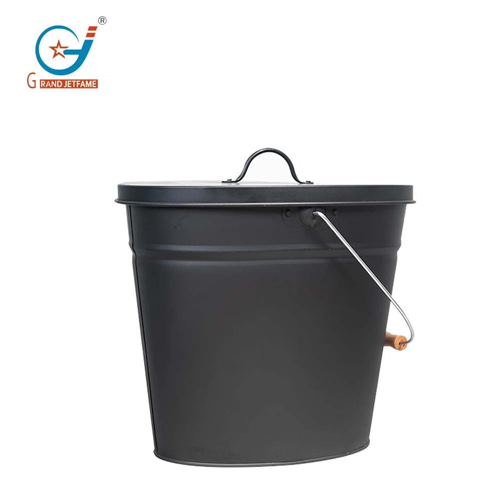 Metal Ash Bucket with lid and Handle Set Accessories Reusable For Fireplace Indoor
