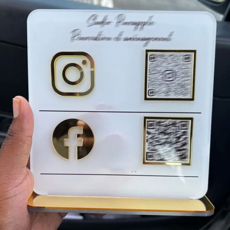 Acrylic Table Sign CUSTOM Social Media Face book Ins Plaque Stand Scanning QR Code card holder display Business Sign STAND