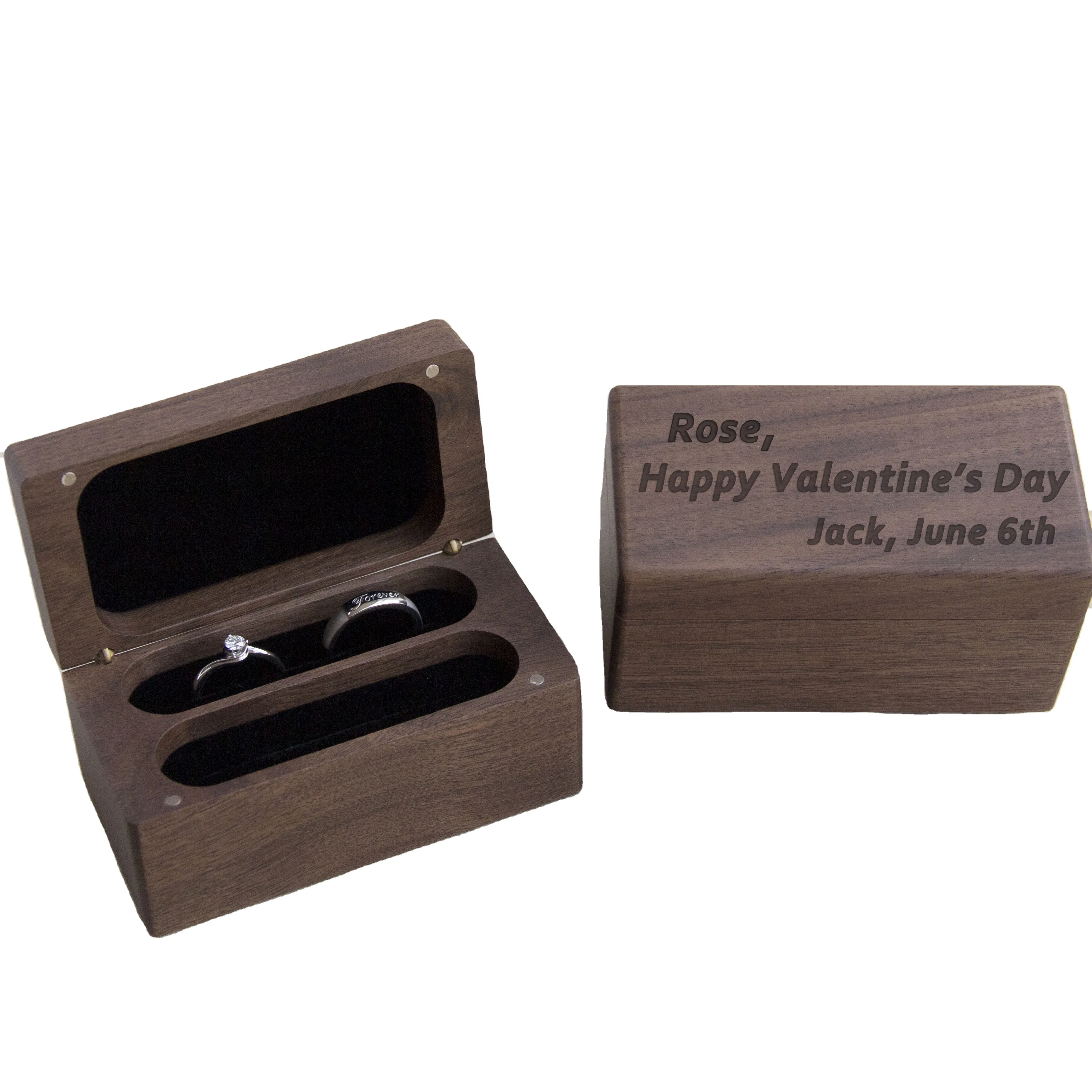Quad wooden ring box jewel box wedding ring box engravable walnut wood for  3 4 pieces rings big