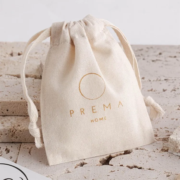 Promotional organic cotton dust drawstring bags custom jewelry packaging pouch
